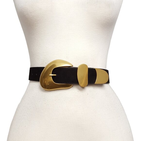 Vintage Brass Statement Buckle set w. Genuine Suede Belt